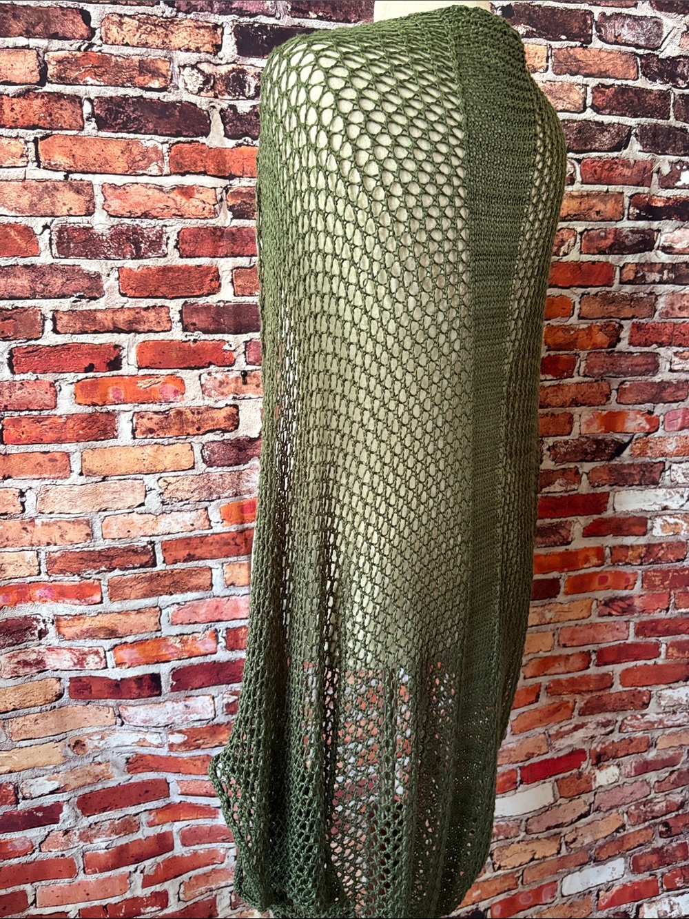 Francesca's Olive Open Weave Sweater Cardigan Shawl Slouchy Arm One Size - Picture 6 of 9